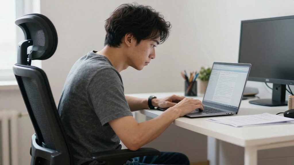 How a fixed sitting posture loads the back and neck