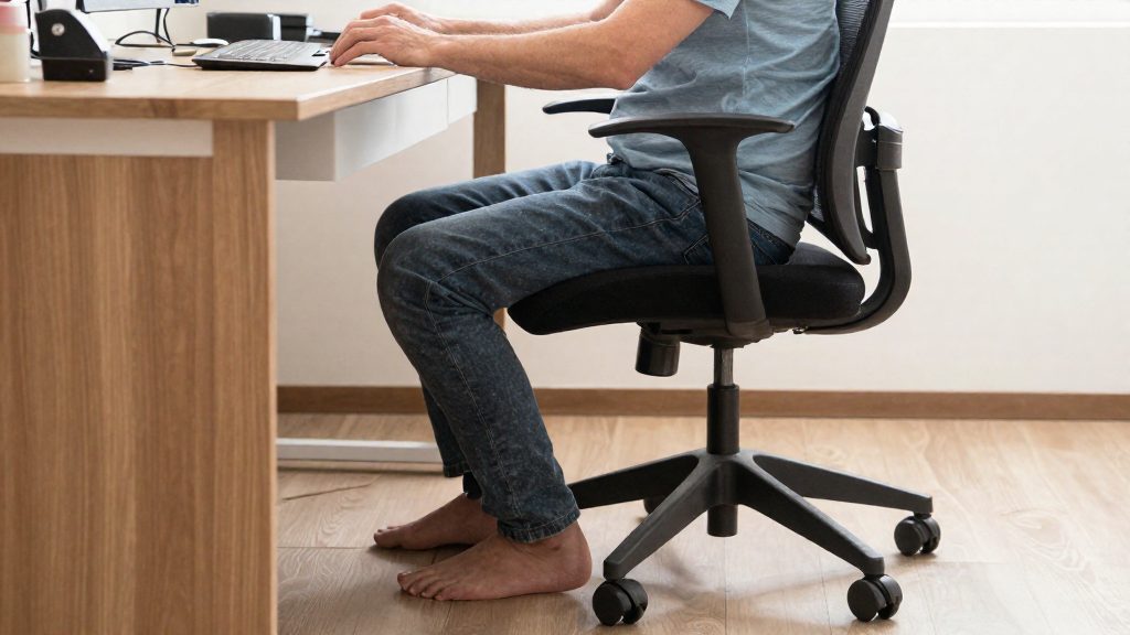 Qual a posição ideal das pernas ao sentar à mesa?
