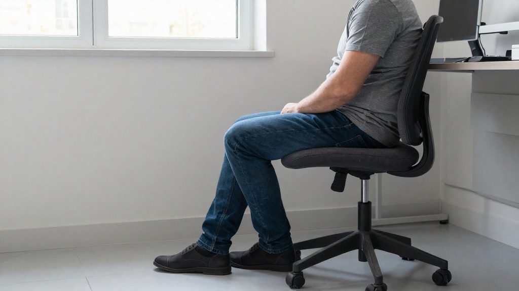 ¿Cuál es la posición correcta de los pies al trabajar sentado?