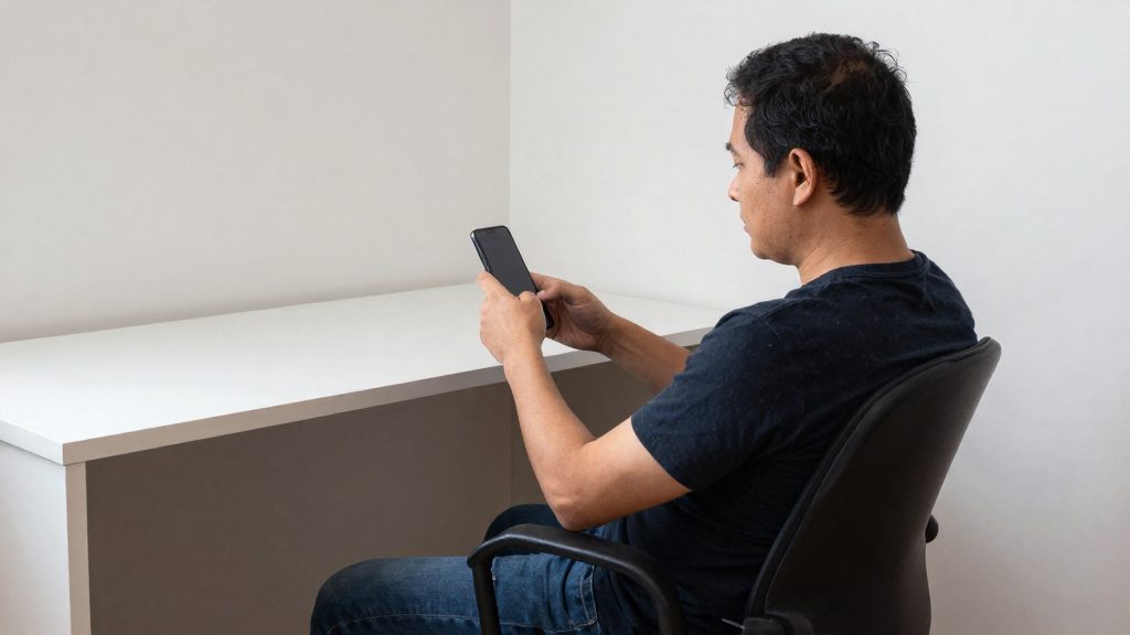Postura correta ao usar celular sentado: tempo mais que ângulo